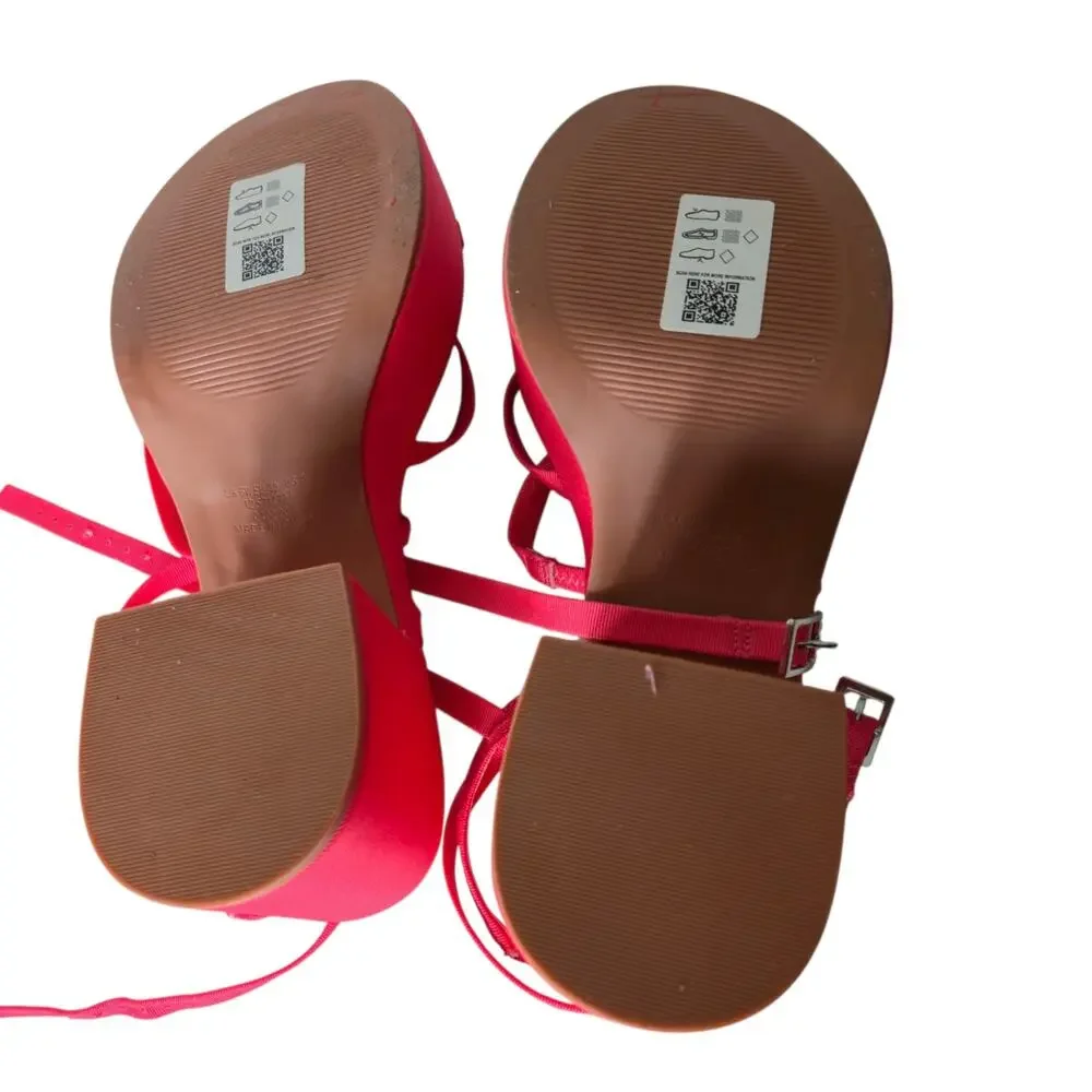 ASOS Design Hoxton Chunky Mid Platform Sandals Pink Fuchsia Grosgrain Ribbon 8